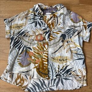 C&C California 100% linen floral button down womens small